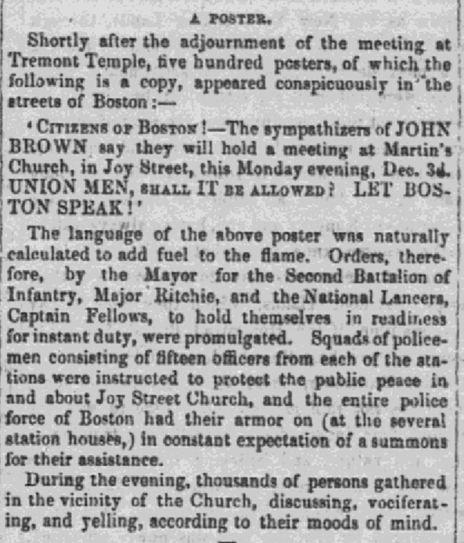 article from the Liberator discussing a poster hung around Boston.
