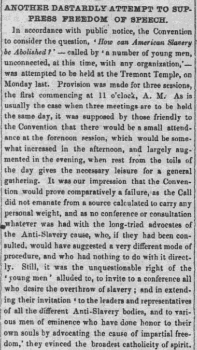 The Liberator article, titled another dastardly attempt to suppress freedom of speech