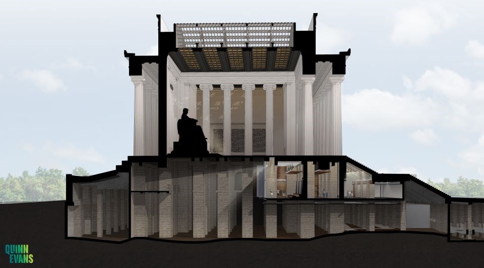 Cross section of the Lincoln Memorial showing new exhibit space