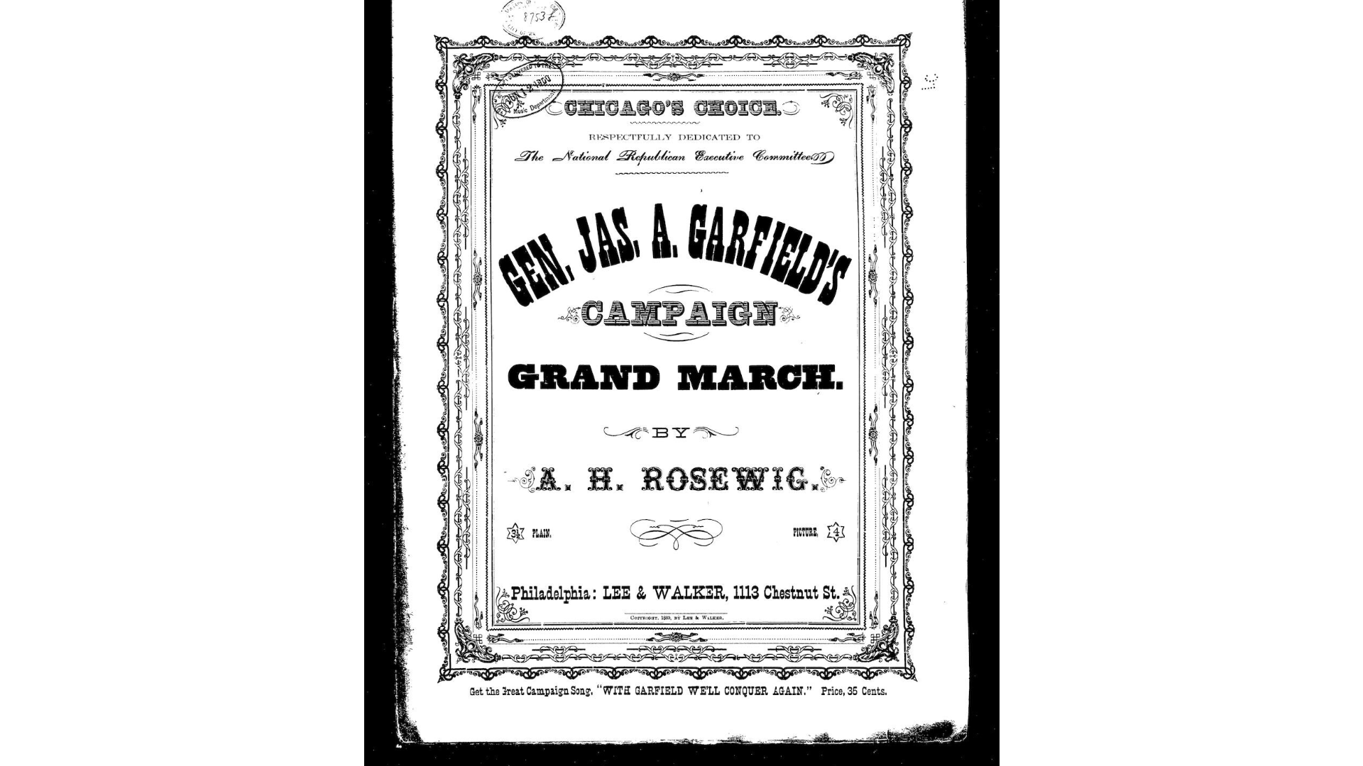 front page of candidate Garfield's campaign music