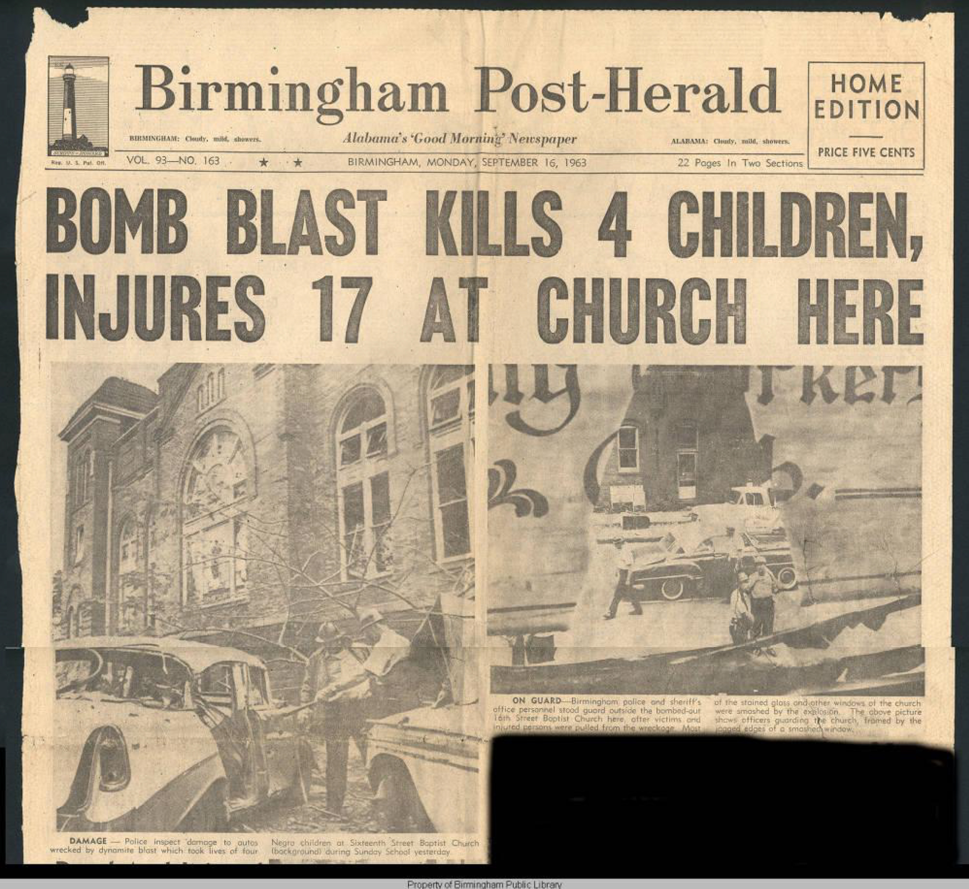 Birmingham Post-Herald newspaper headline from September 15, 2023