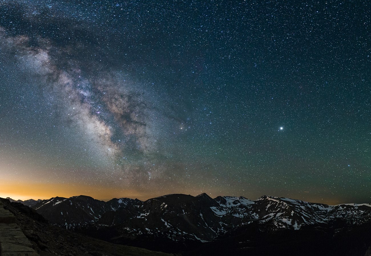 Milky Way Galaxy as seen in Rocky Mountain National Park night sky at sunset