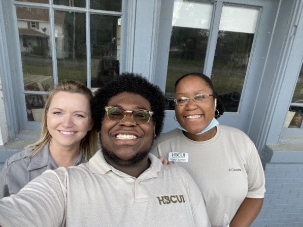 (Left to right) Emily Smithey, Mykel King, and Autumn Turkvant at Thistlehorn Museum in Sparta Illinois