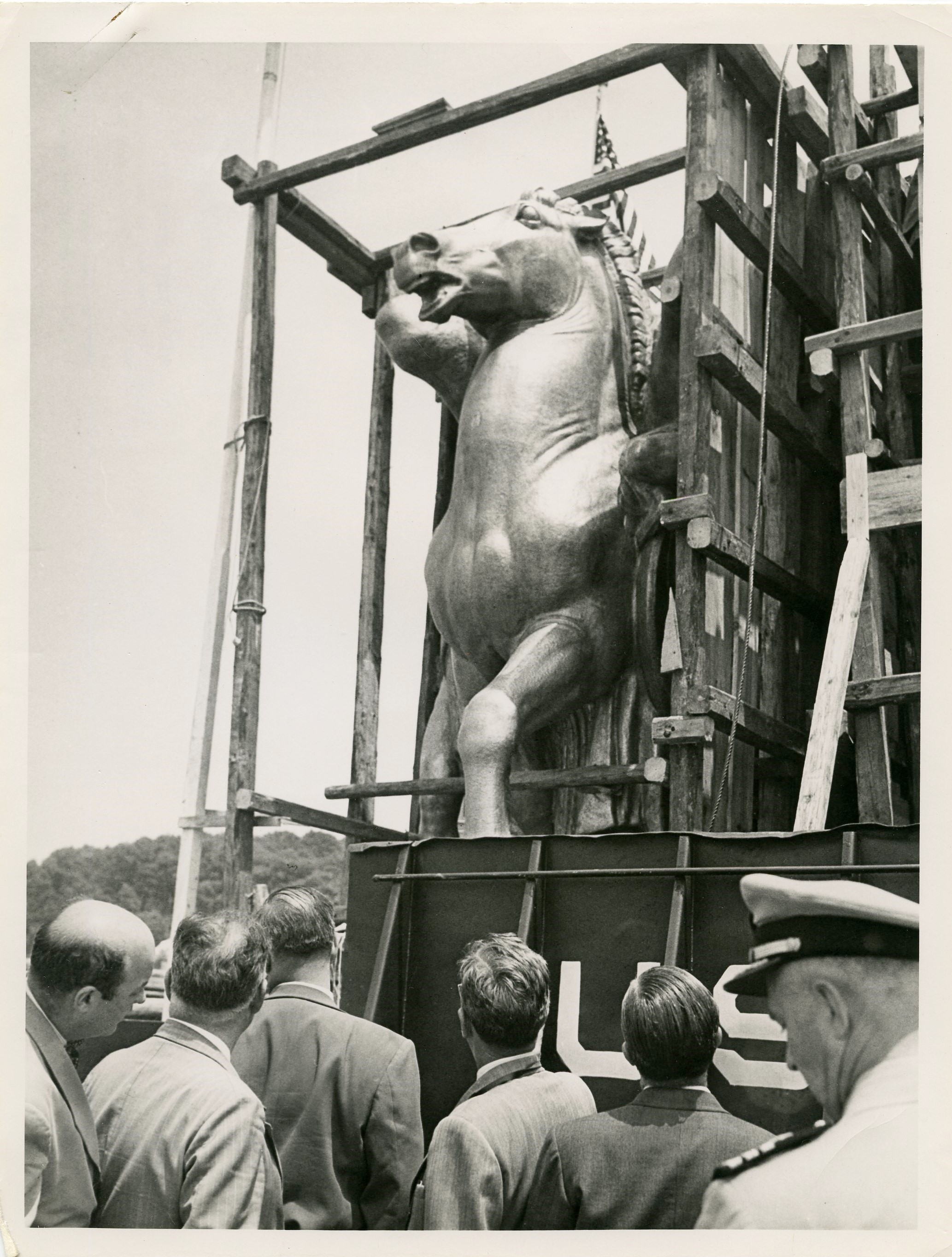 one of the equestrian statues from The Arts of War and The Arts of Peace being uncrated