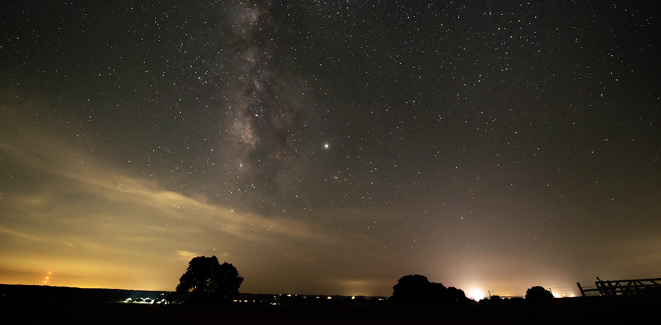 Sun Setting over the LBJ Ranch. The Milky Way starting to appear in a dark sky.