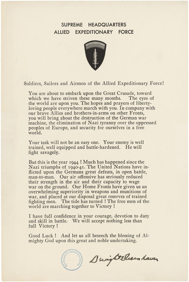 a typescript document, Eisenhower's D-Day orders