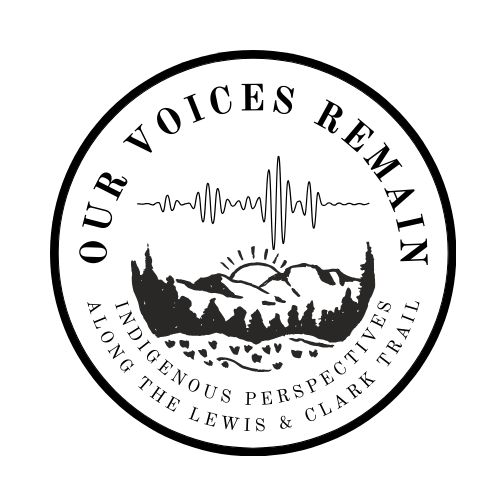 A logo featuring a setting sun over a valley