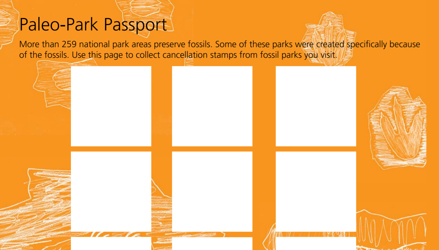 National Park Service Junior Paleontologist Passport Stamp Grid