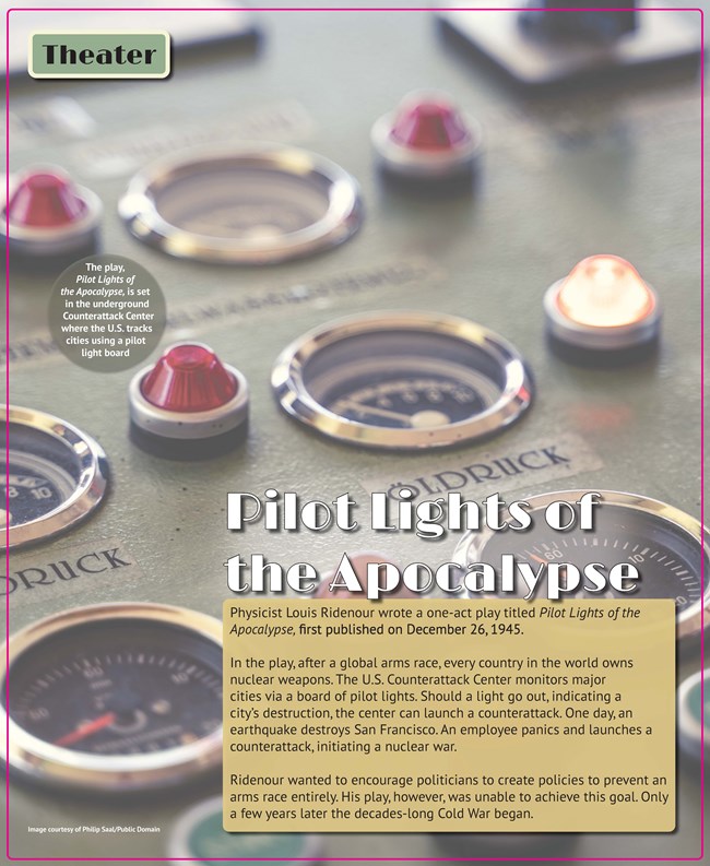 An exhibit panel with text and gauges in the background.