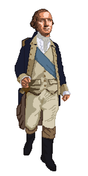 An animated gif showing a pixel illustration of George Washington shuffling like a dance