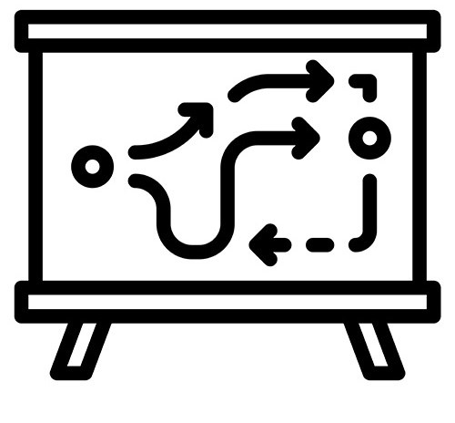 Icon line drawing showing a game plan on a board.