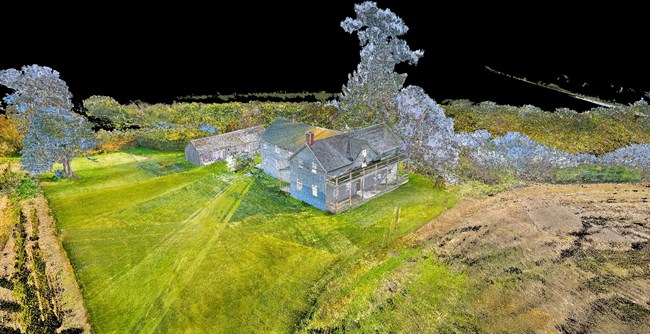 A digitized point cloud of a house.