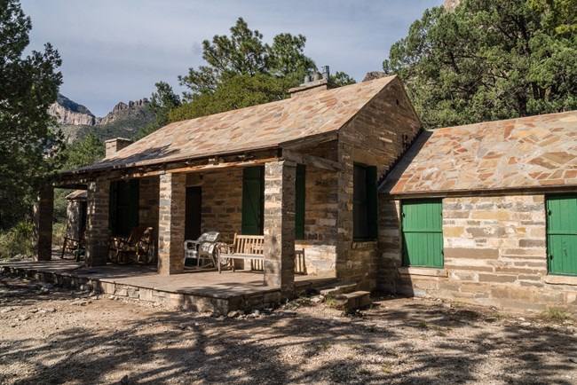 A stone cabin in a canyon