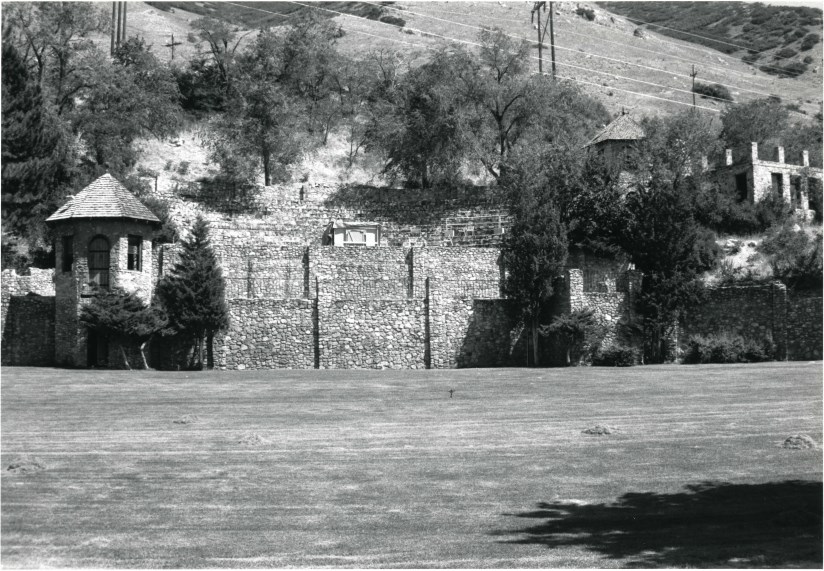 Black and white photograph of the recreation center exterior of the Utah State Hospital