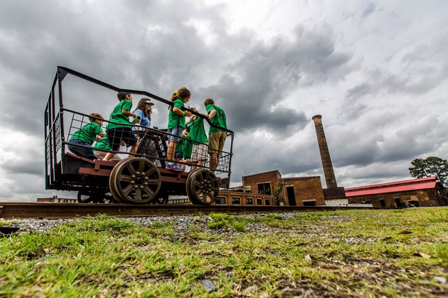A ride on a handcar is one of the activities offered at the Georgia State Railroad Museum