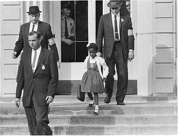 William Frantz Elementary School, US Marshals with young Ruby Bridges on school steps
