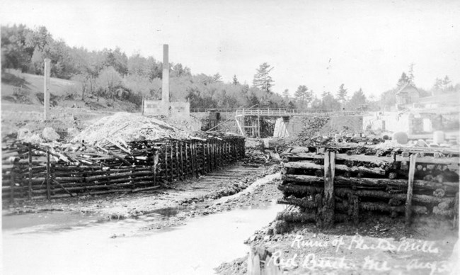 B&W photo of mill ruins