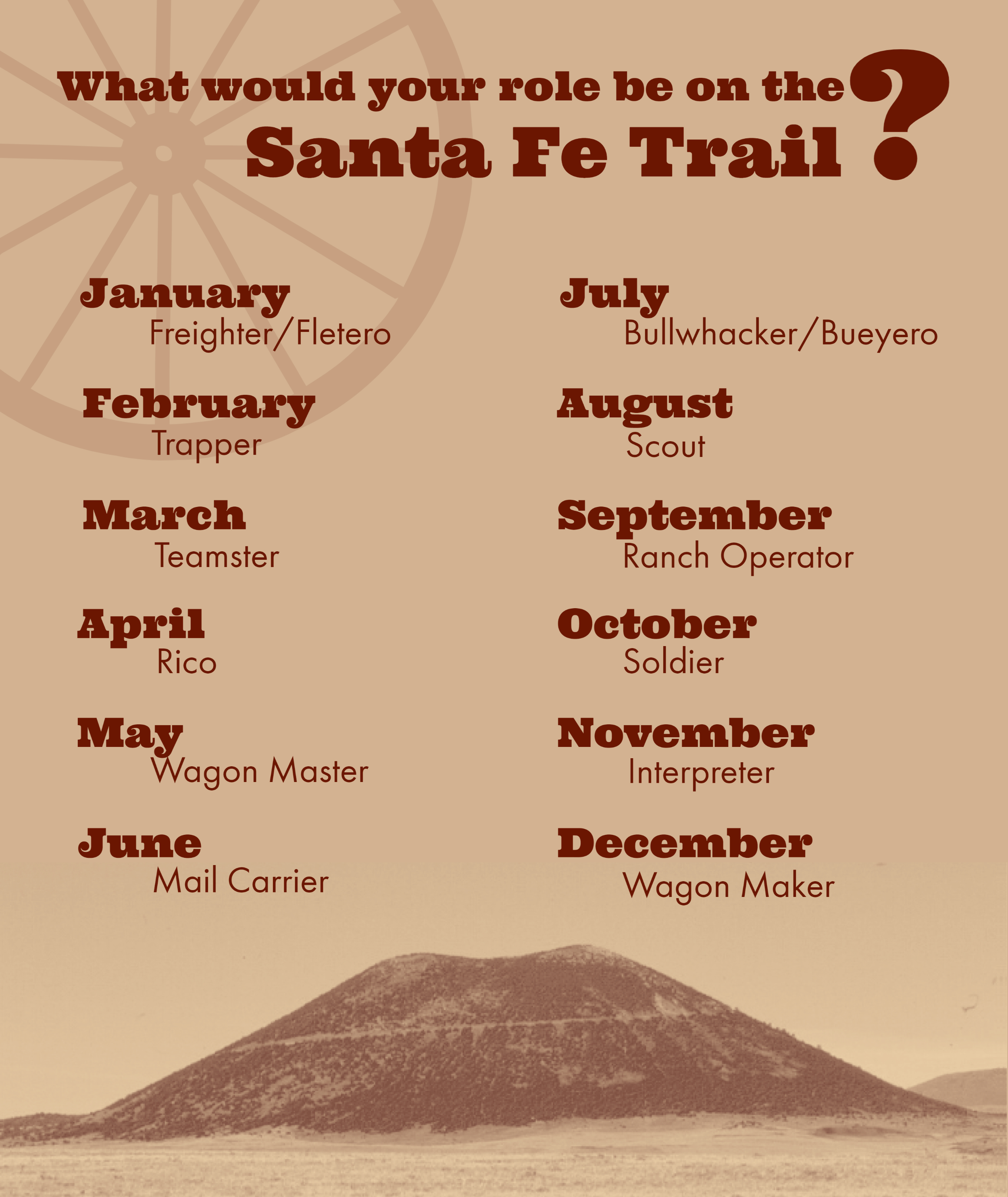 Graphic with text and wagon wheels. Full text included below image