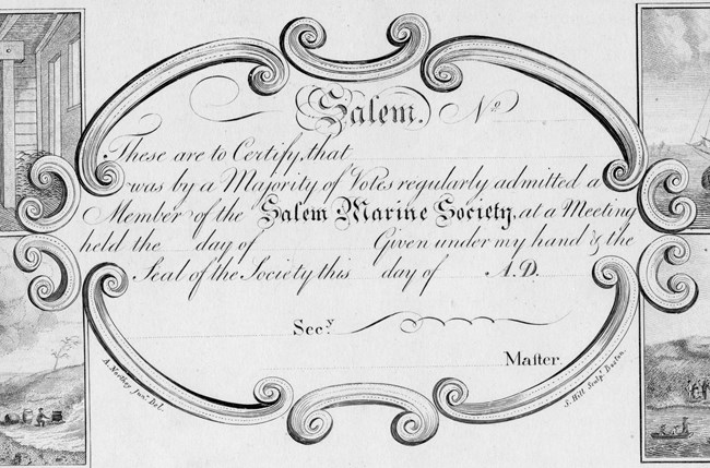 Text stating the date and name of the member of the Salem Marine Society.