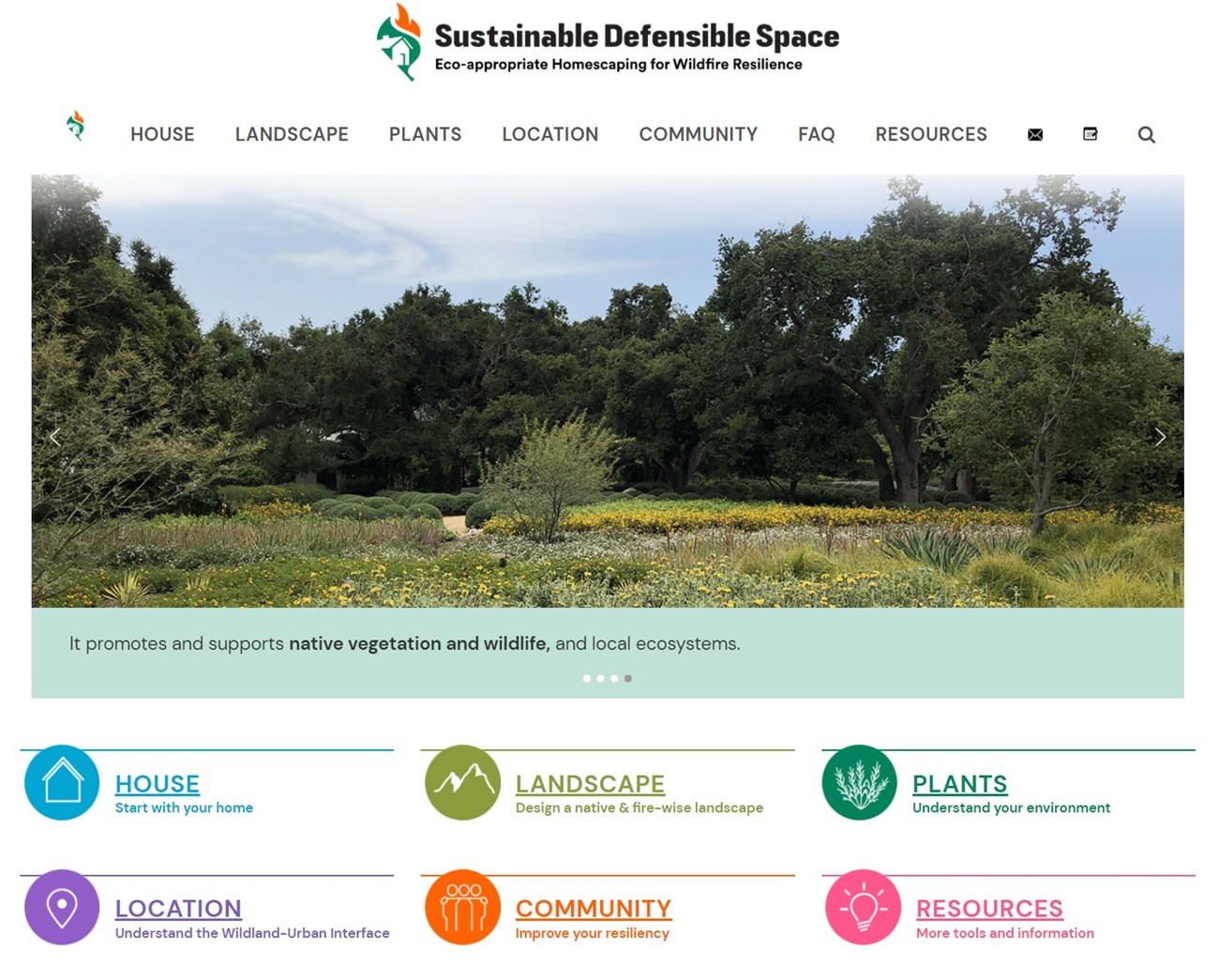 Screenshot of 'Sustainable Defensible Space' website homepage.