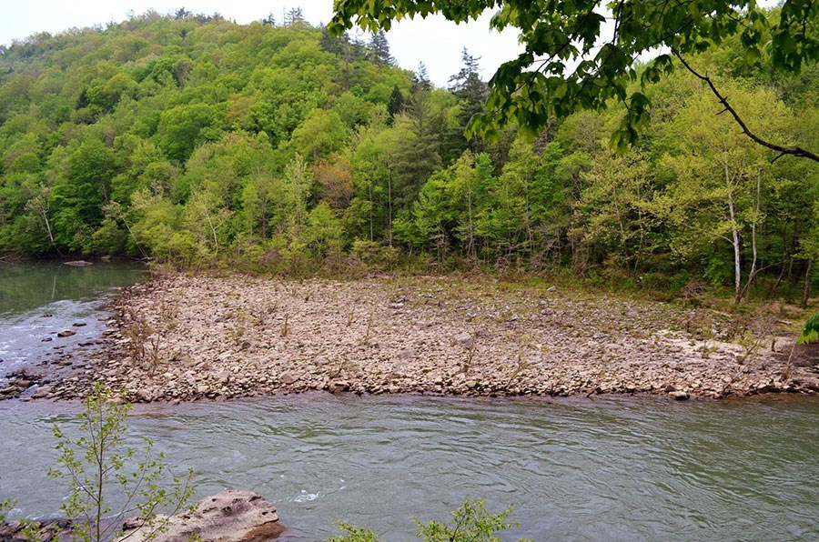 A cobble bar, an area where cobbles extend into a flowing stream.