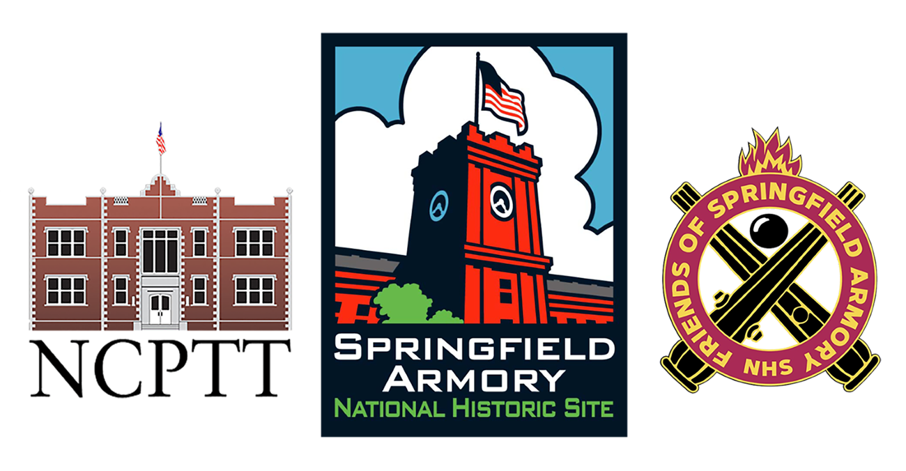Logos for the National Center for Preservation Technology and Traning, Springfield Armory National Historic Site, and Friends of Springfield Armory