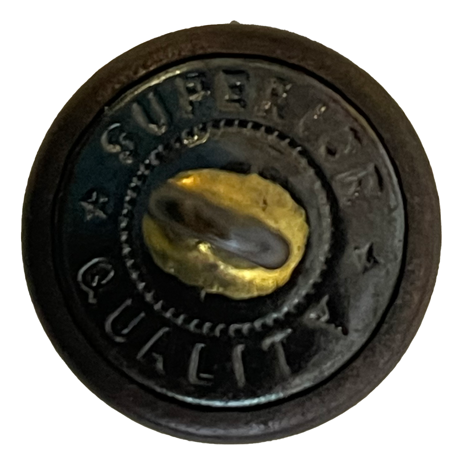Back view of button marked "Superior Quality"