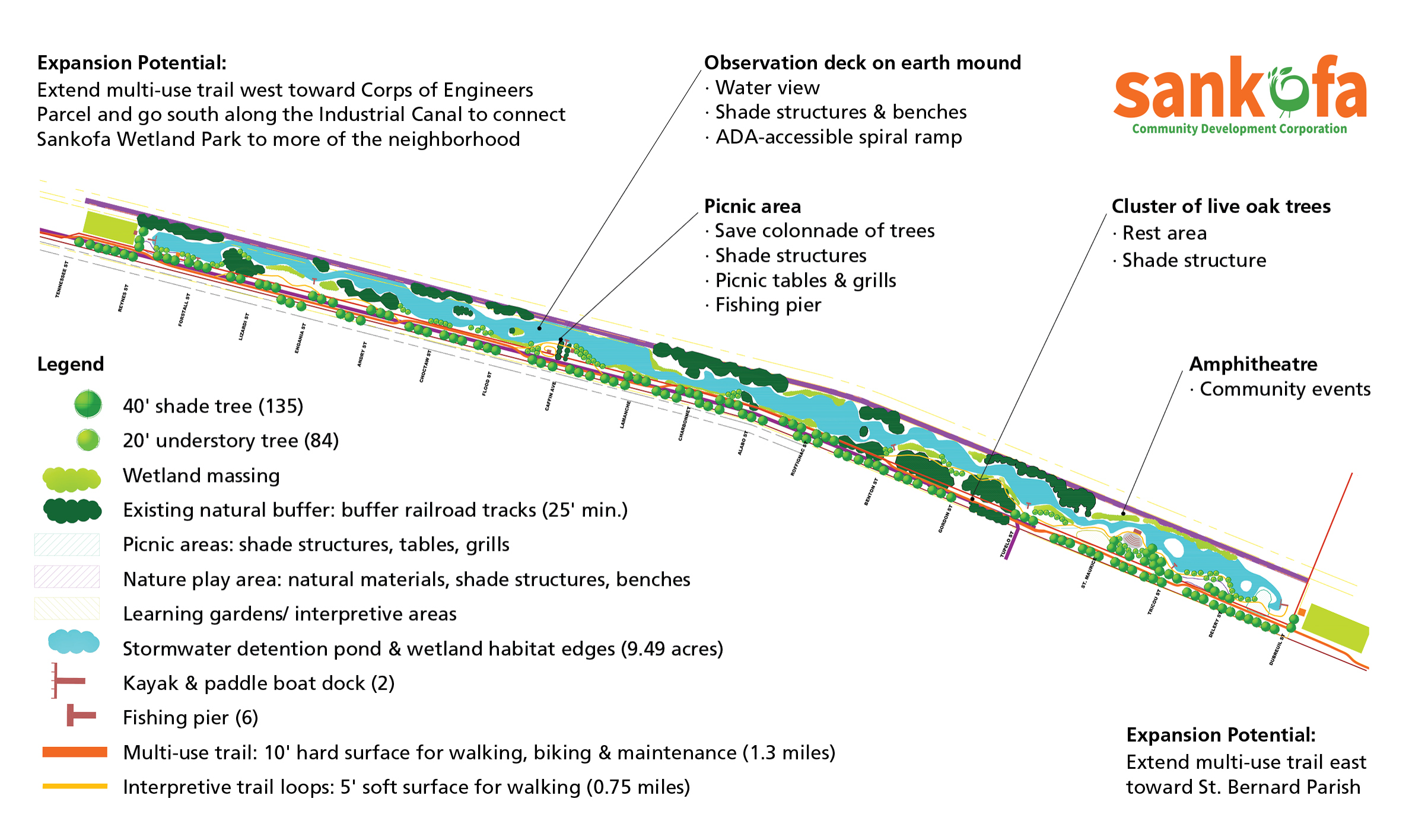 A map depicting all the proposed changes to Sankofa Wetland Park