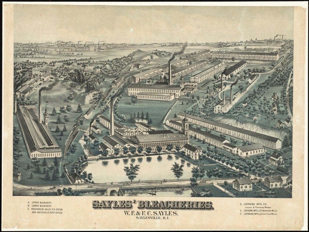 Aerial map of the Sayles' Bleacheries in Saylesville, RI