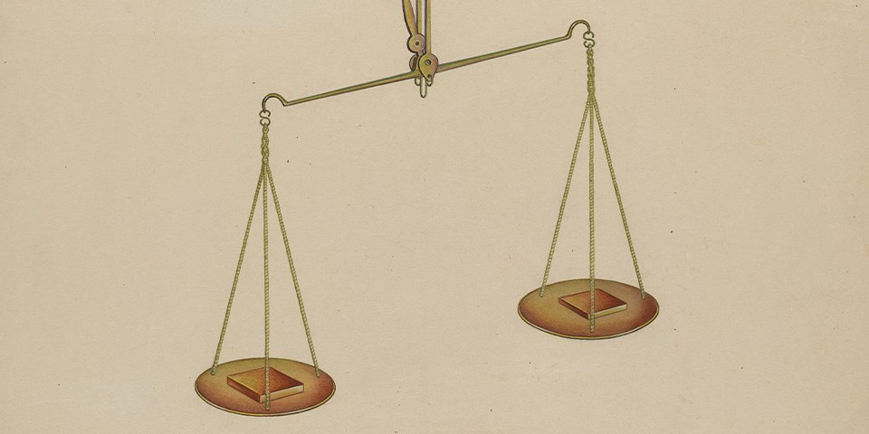 Drawing of brass handscales in the balance.