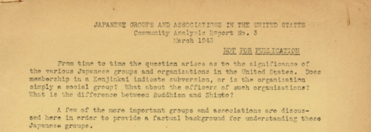 Screenshot of Japanese groups and Associations in the United States: Community Analysis Report No. 3 March 1943