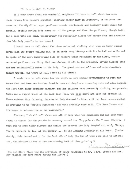 Poem about the Trumans written by Clare Stone