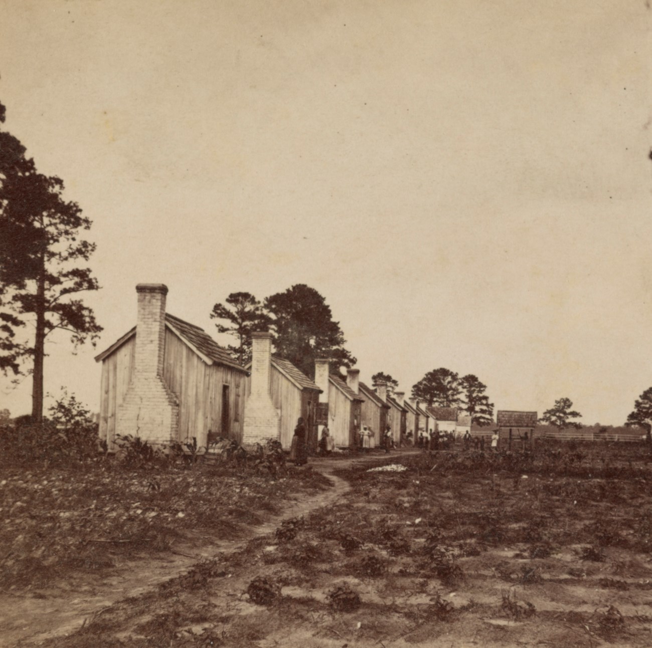 A group of houses on a plot of land.