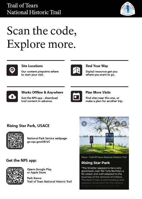 Sign showing a site name, QR code, and screenshot of site in app.
