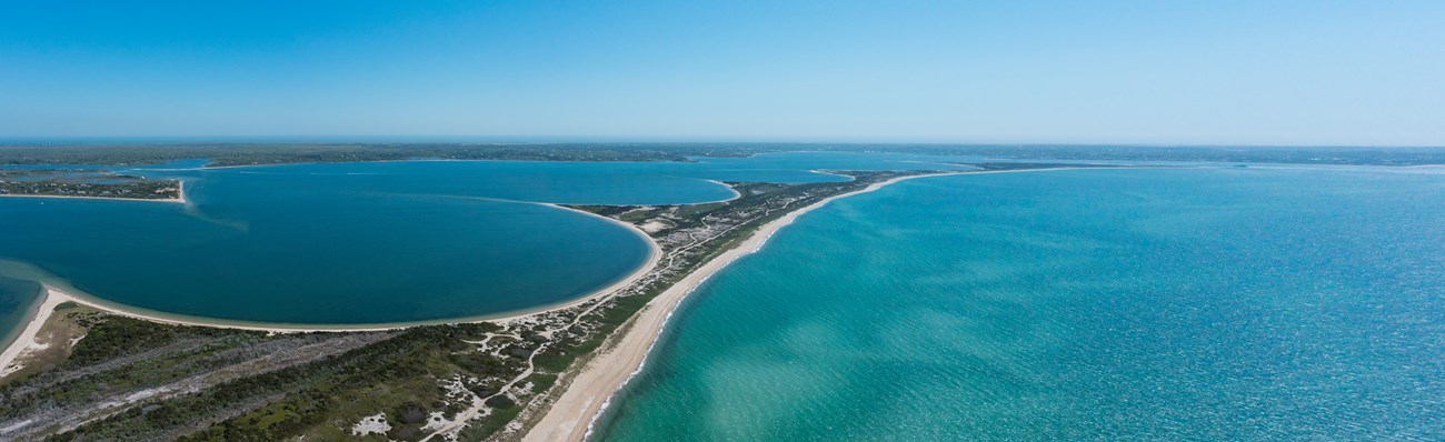 Aerial view of barrier beach and ocean