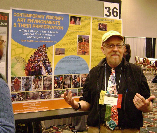 Tony Rajer and his poster presentation on the Nek Chand Foundation at the AIC annual conference in Milwaukee