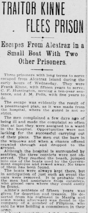 Newspaper article "Traitor Kinne flees prison."