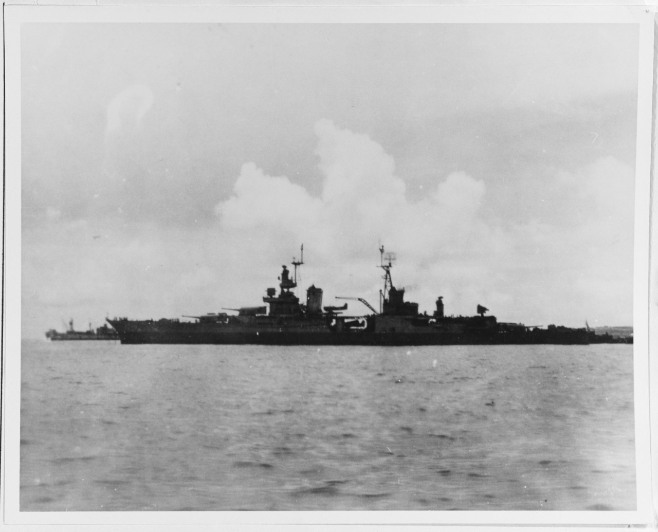 Silhouette of navy heavy cruiser USS Indianapolis floating on the ocean.