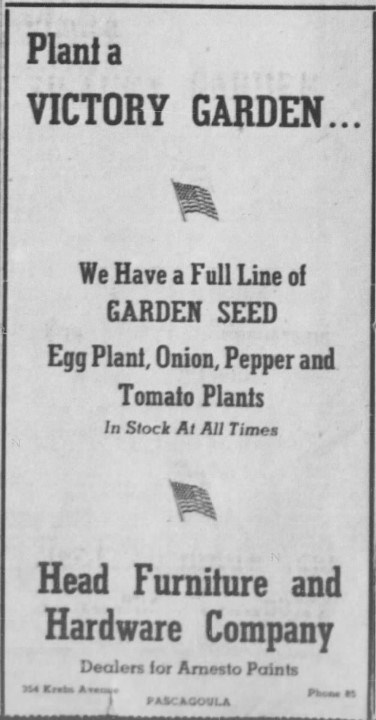 "Plant a Victory Garden..." Advertisement with American flags between text.