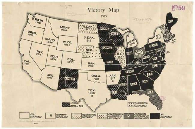 Black and white map showing states with suffrage in 1919 Boston Public Library