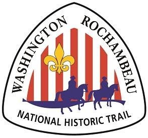 Washington Rochambeau National Historic Trail logo with two people on horses and a fleur de lis