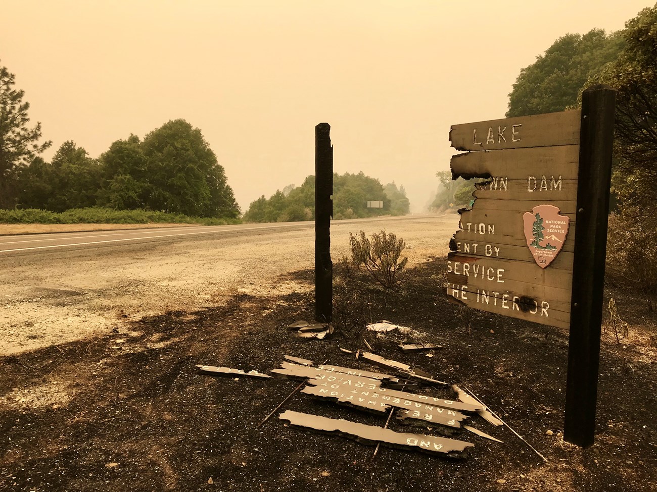 burned park sign