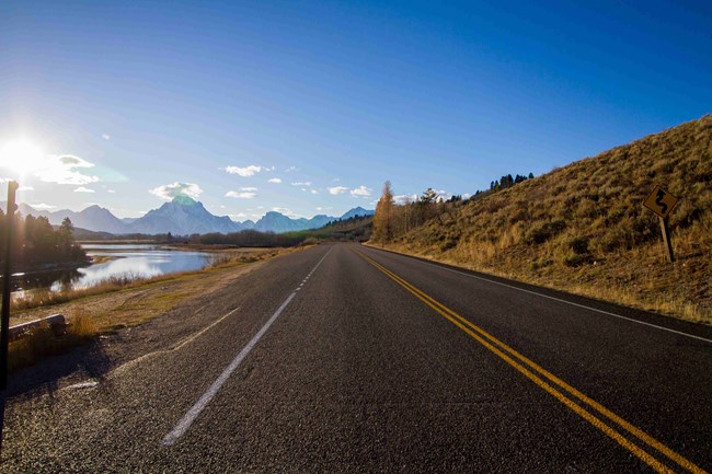 View from a paved roadway in Grand Teton National Park