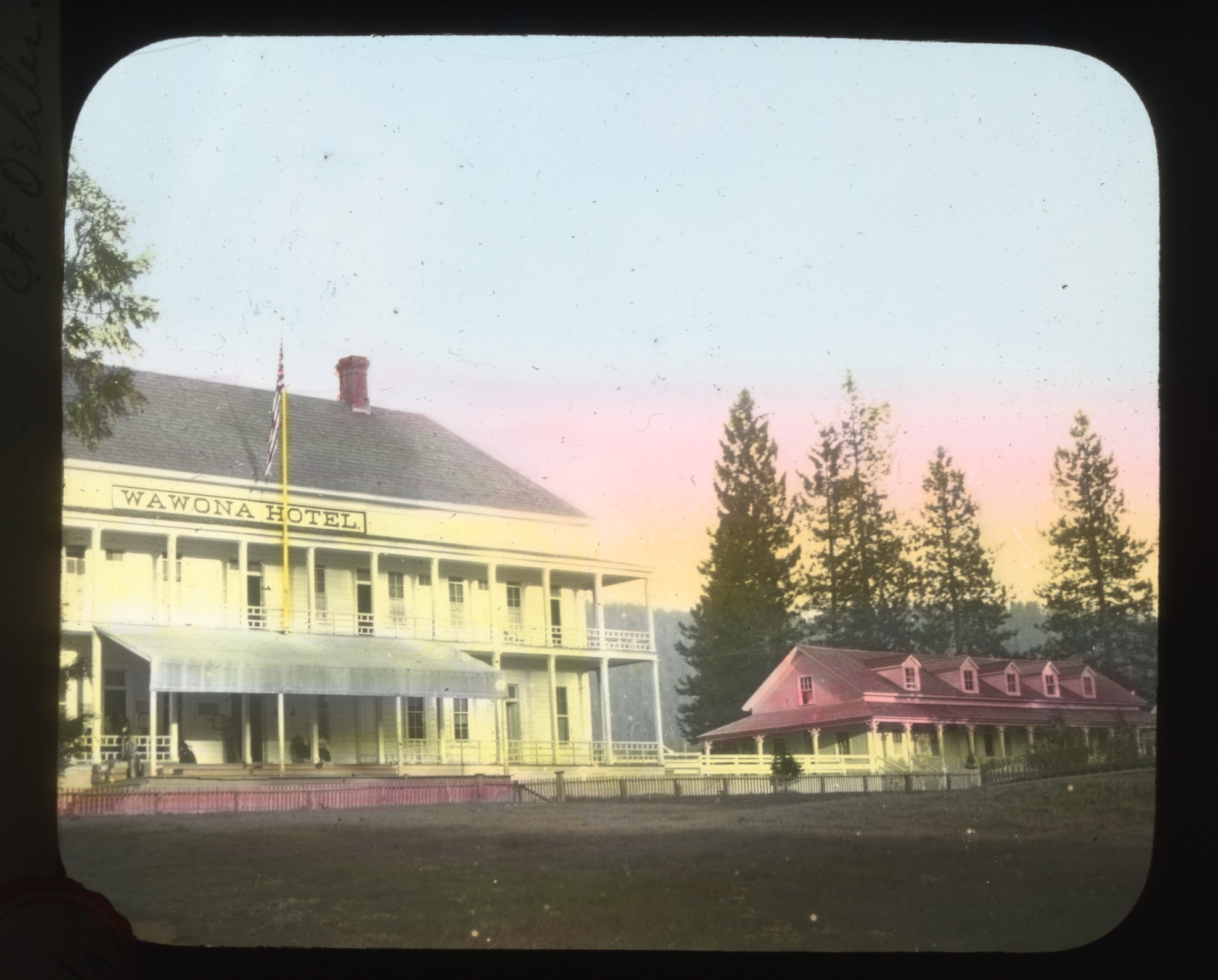 A colorized photo of the Wawona Hotel.
