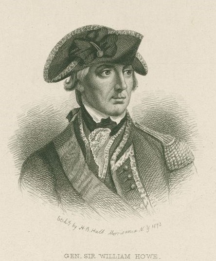 Sjetch of British General Howe wearing a hat and uniform