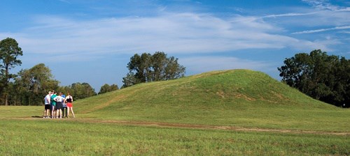 A large rounded mound, covered in grass.