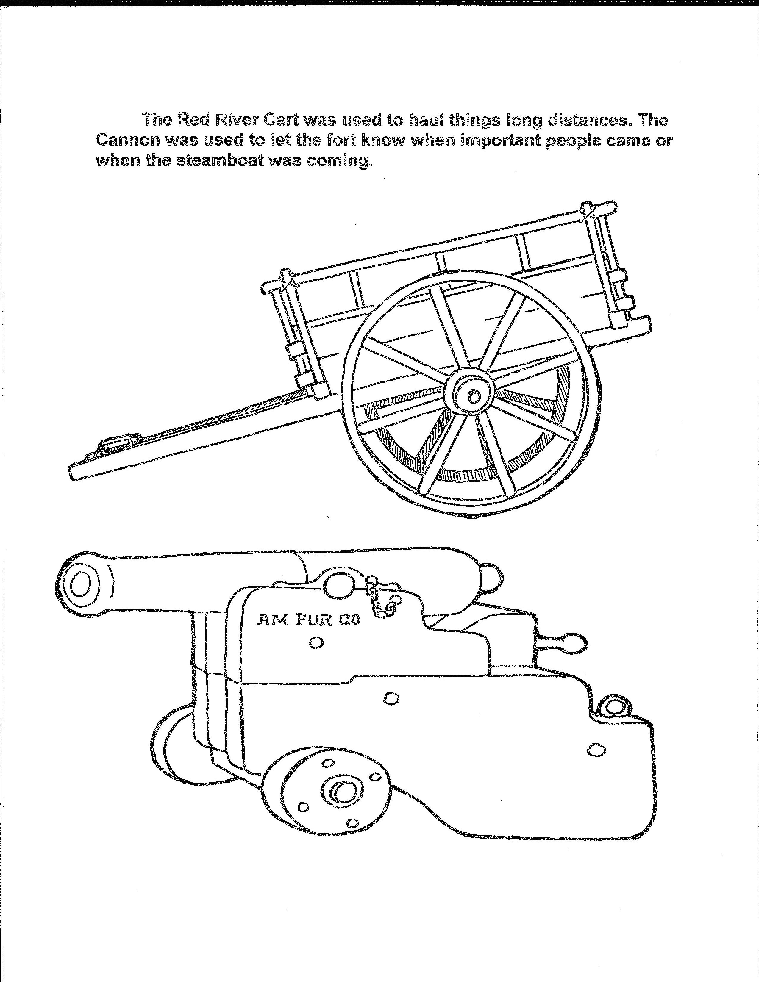 black and whitle outline of a cannon and a cart