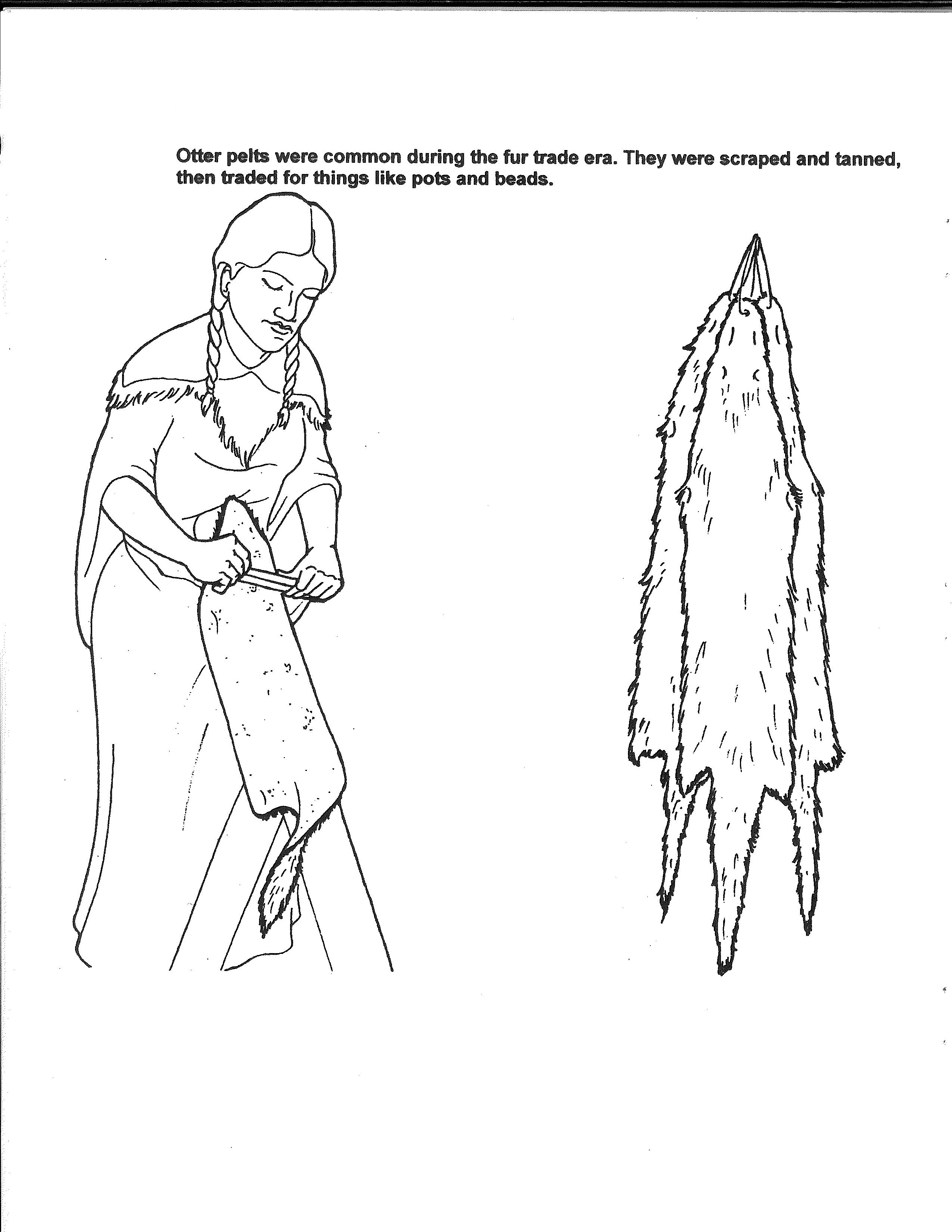 black and white outine of native woman with otter skins