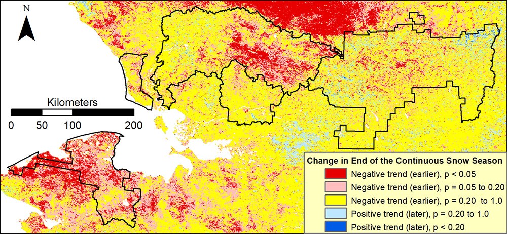 Map of changes in seasonal timing.