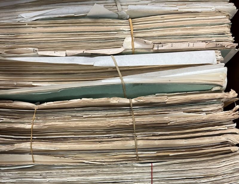 Rubber bands around archival documents